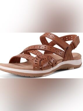 BNIB NEW Earth Women’s Seravi Sandal Brown Comfort Strappy Sz 8W